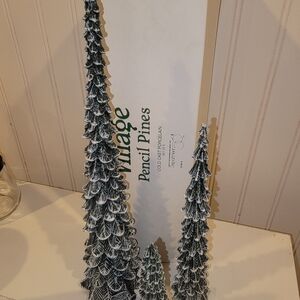 villager Pencil Pines with Snowy Green Finish